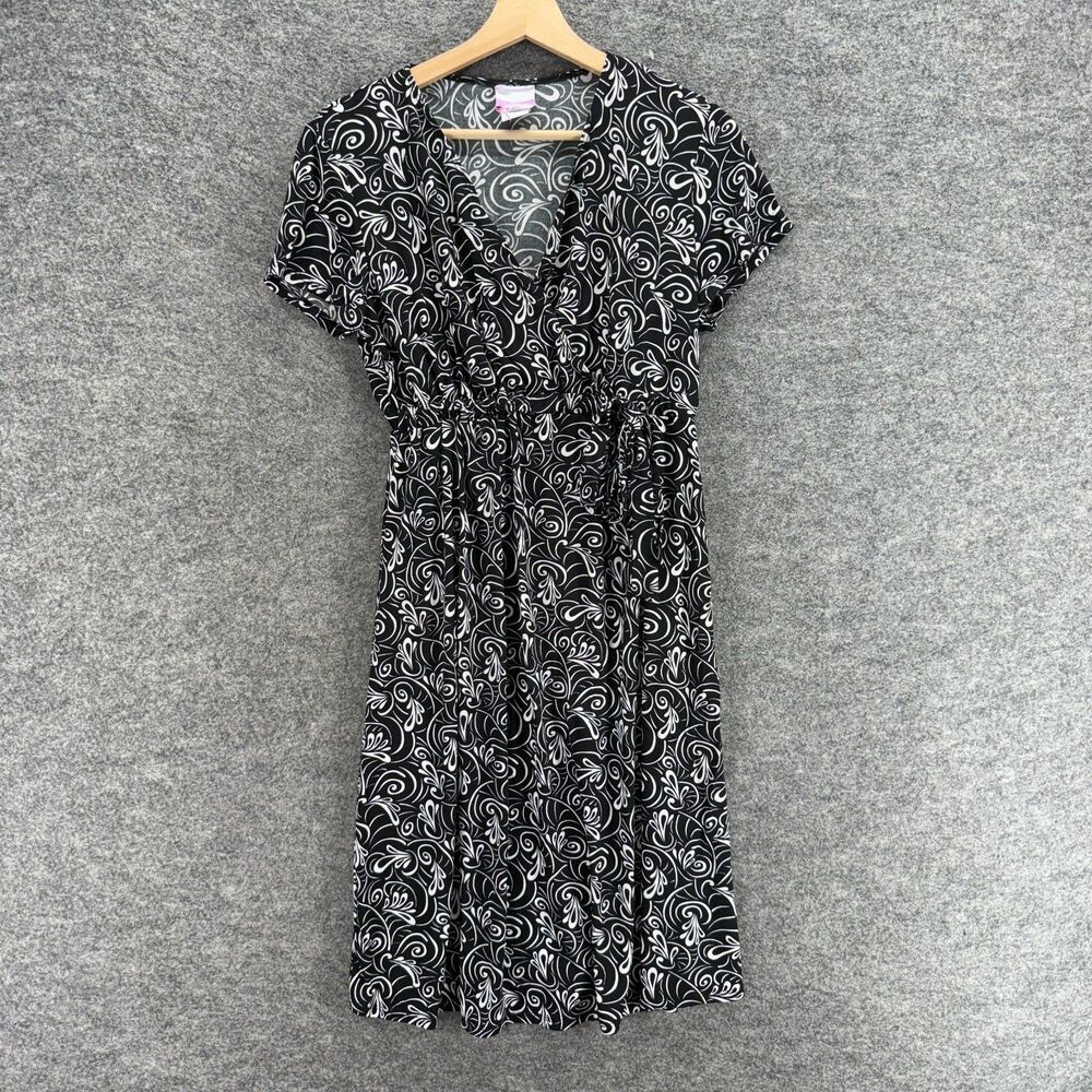 Unbranded Dress Women L Large Black Geometric Sheath Midi V-Neck Long Sleeve
